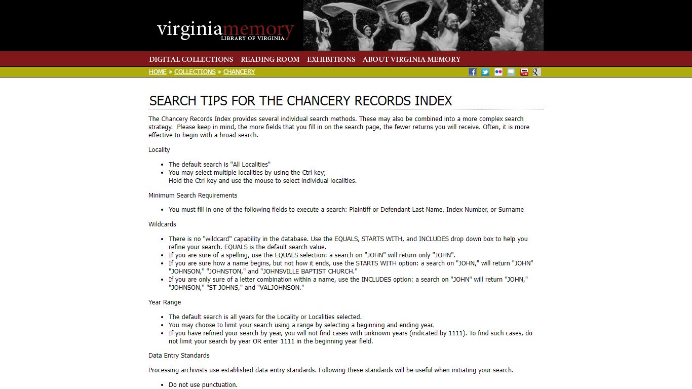 Virginia Memory: Chancery Records Index