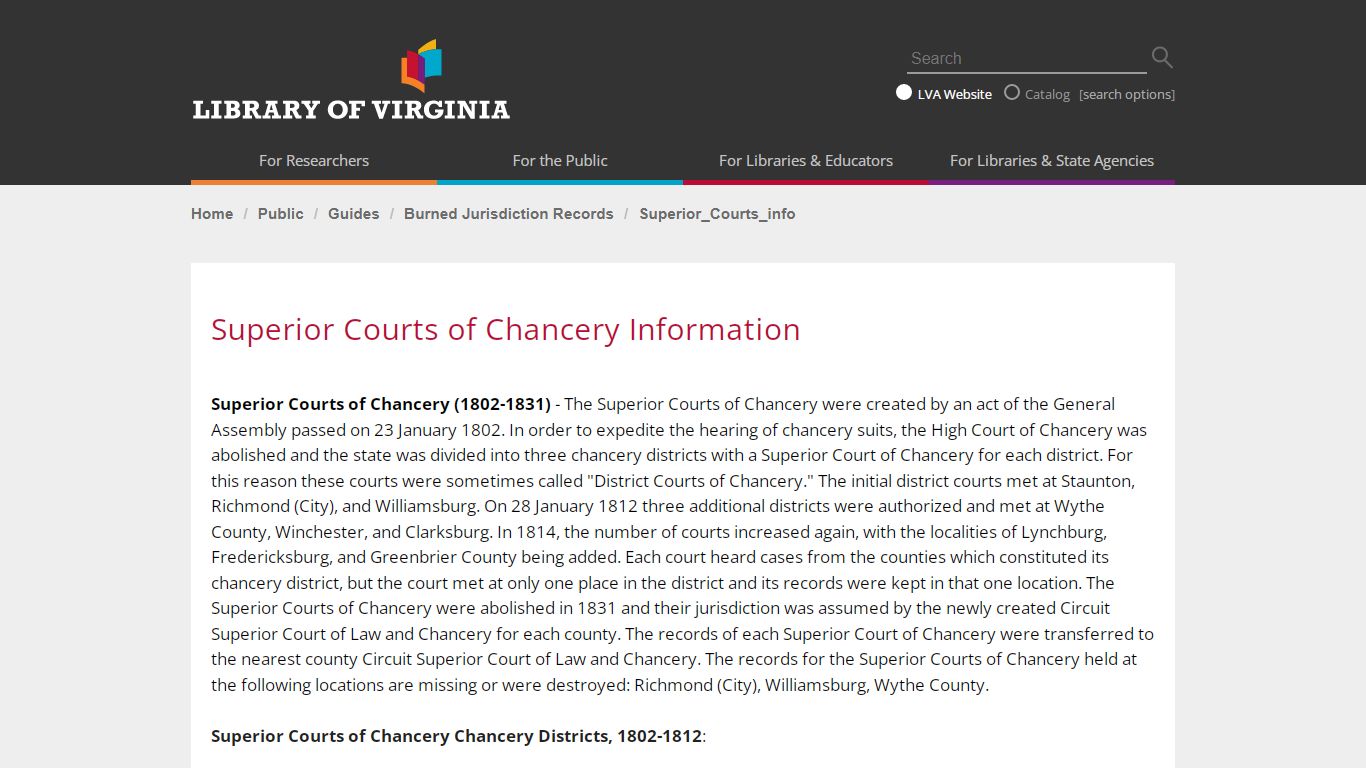 Superior Courts of Chancery Information - Library of Virginia